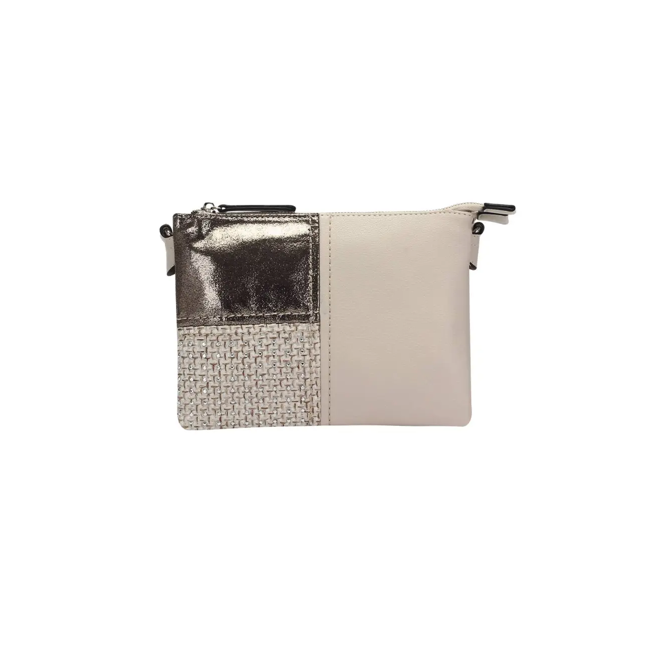 DAMEN 2xFach ABEND TASCHE CLUTCH POCHETTE Unterarmtasche Handtasche Schultertasche Umhängetasche Leder Optik Silbern