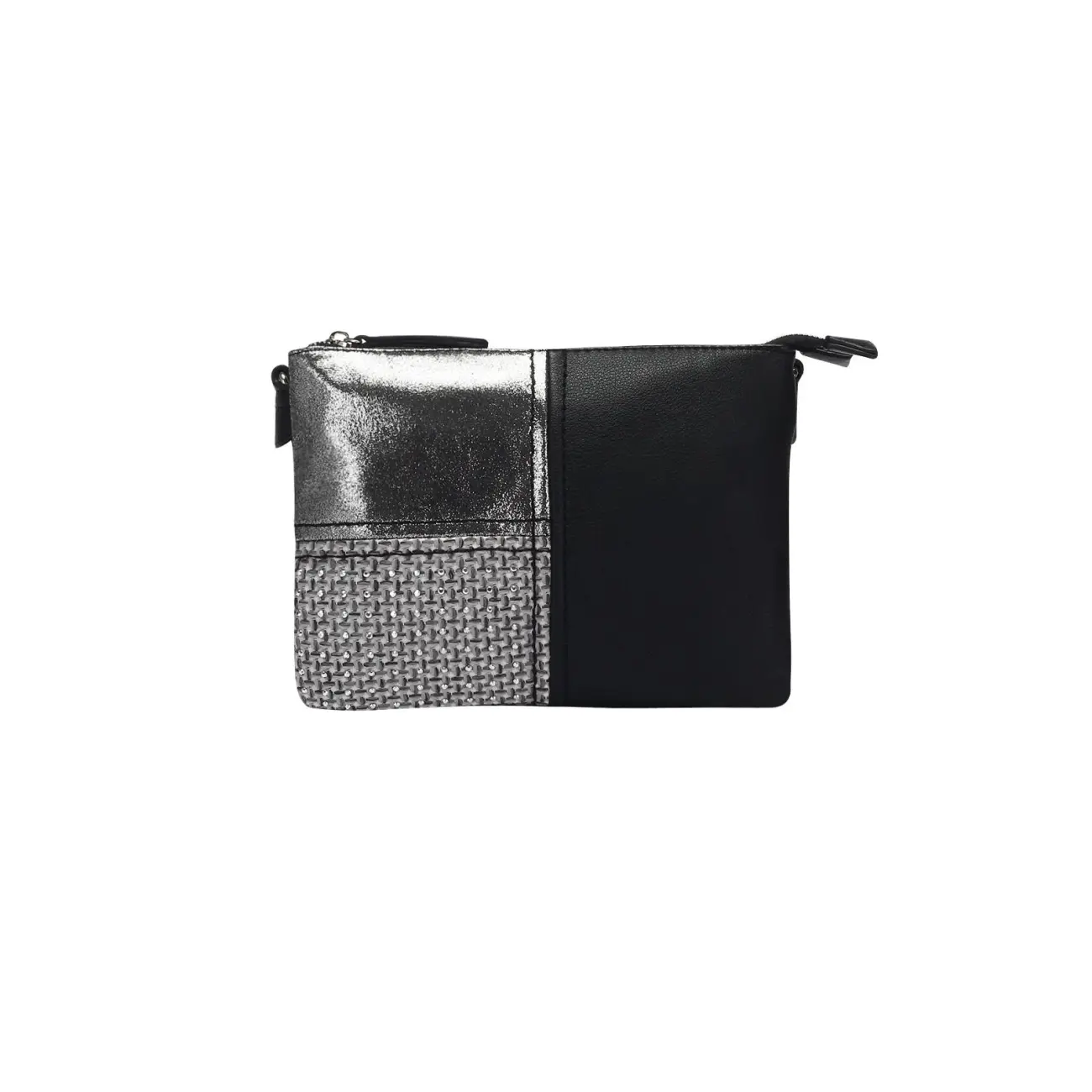 DAMEN 2xFach ABEND TASCHE CLUTCH POCHETTE Unterarmtasche Handtasche Schultertasche Umhängetasche Leder Optik Silbern