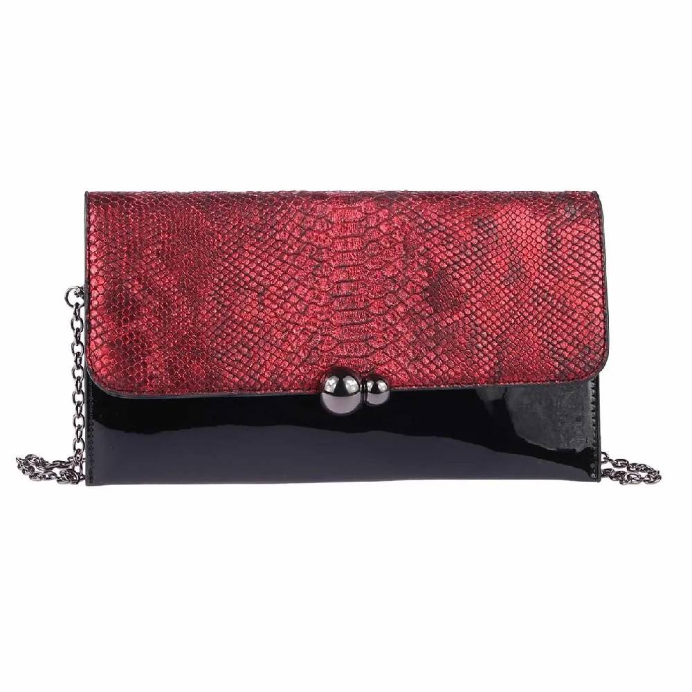 DAMEN ABENDTASCHE CLUTCH POCHETTE Umschlag-Tasche Reptilprägung Kettentasche Unterarmtasche Handtasche Schultertasche Umhängetasche
