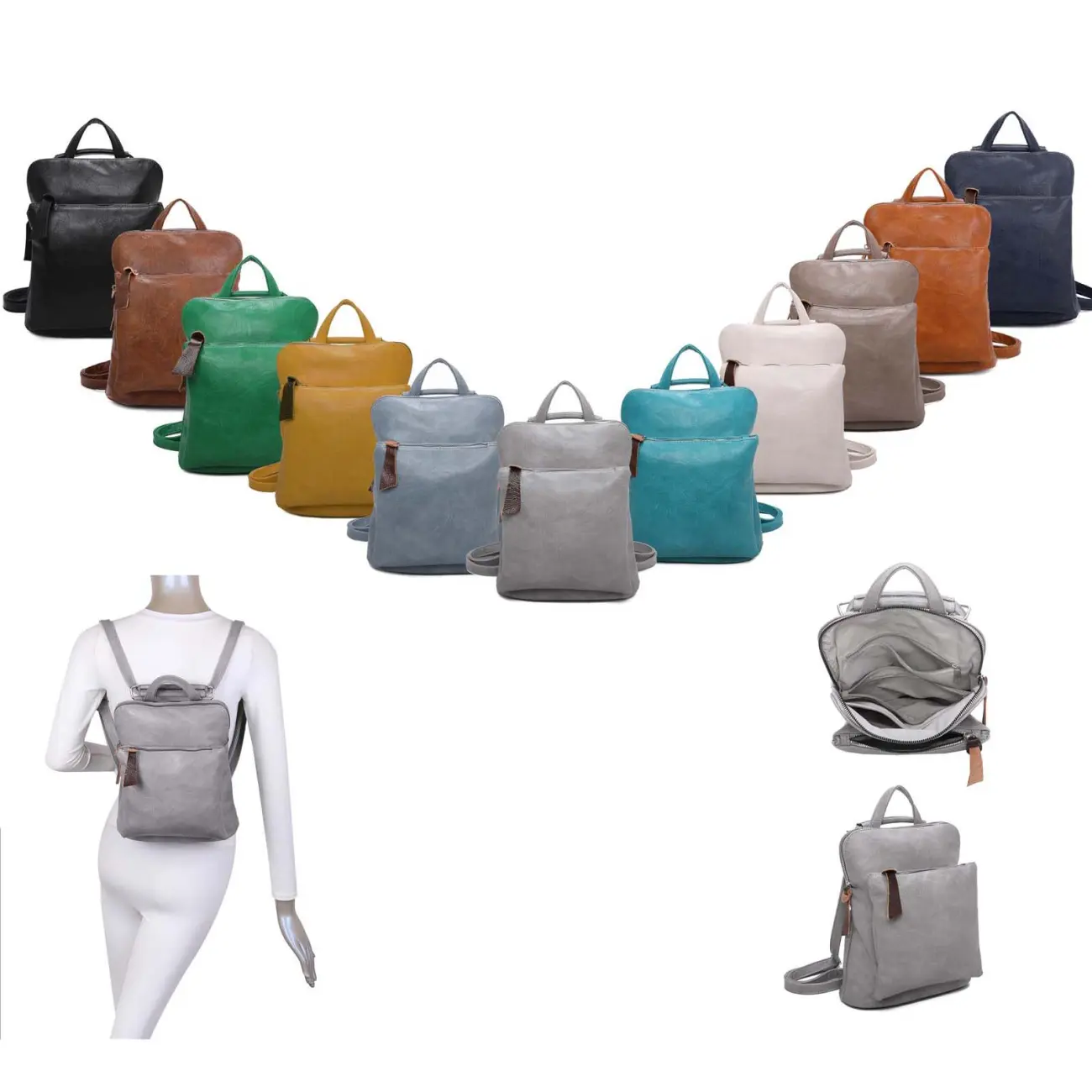 Damen Rucksack Tasche Crossbody Schultertasche Handtasche Messenger Umhängetasche Shopper Cross-Over Handgepäck Vintage Leder Optik