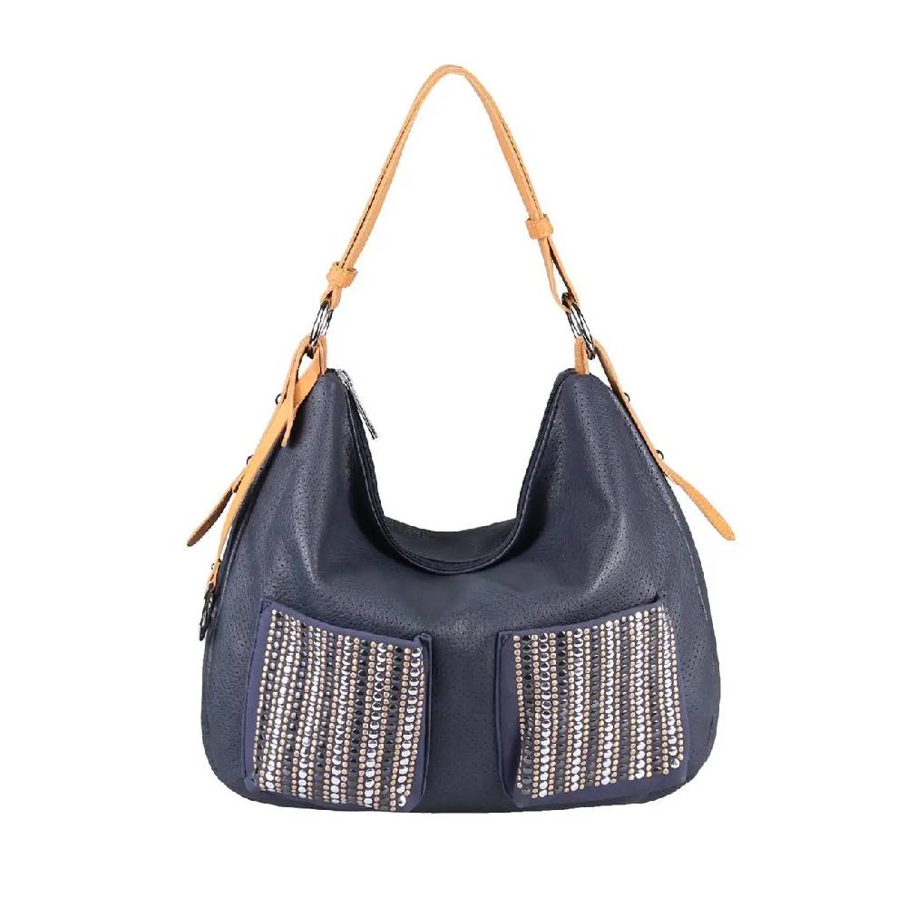 DAMEN SHOPPER TASCHE HANDTASCHE Henkeltasche Schultertasche Umhängetasche Hobo-Bag Beuteltasche Nieten Cross-Over Reisetasche