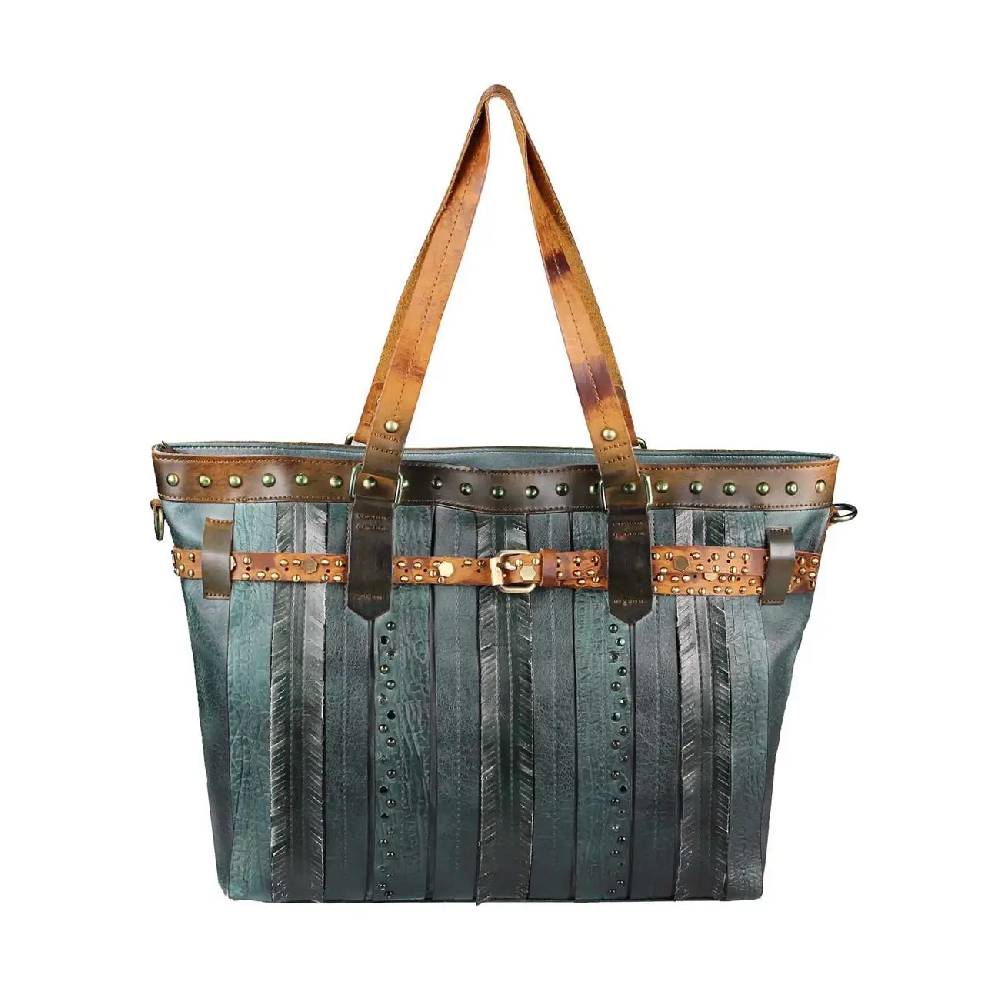 DAMEN TASCHE DIN-A4 Shopper Tote Bag Henkeltasche Handtasche Leder Optik Umhängetasche Schultertasche Beuteltasche Nietentasche