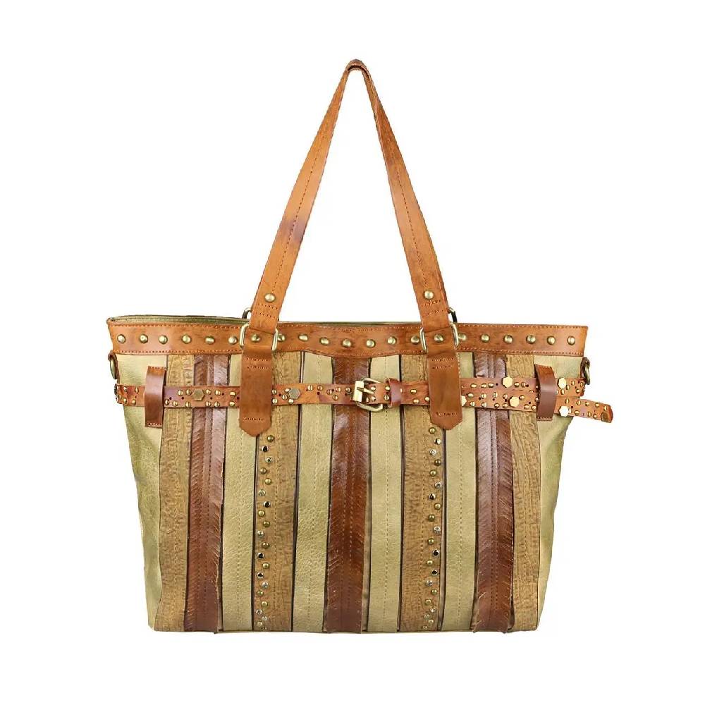 DAMEN TASCHE DIN-A4 Shopper Tote Bag Henkeltasche Handtasche Leder Optik Umhängetasche Schultertasche Beuteltasche Nietentasche