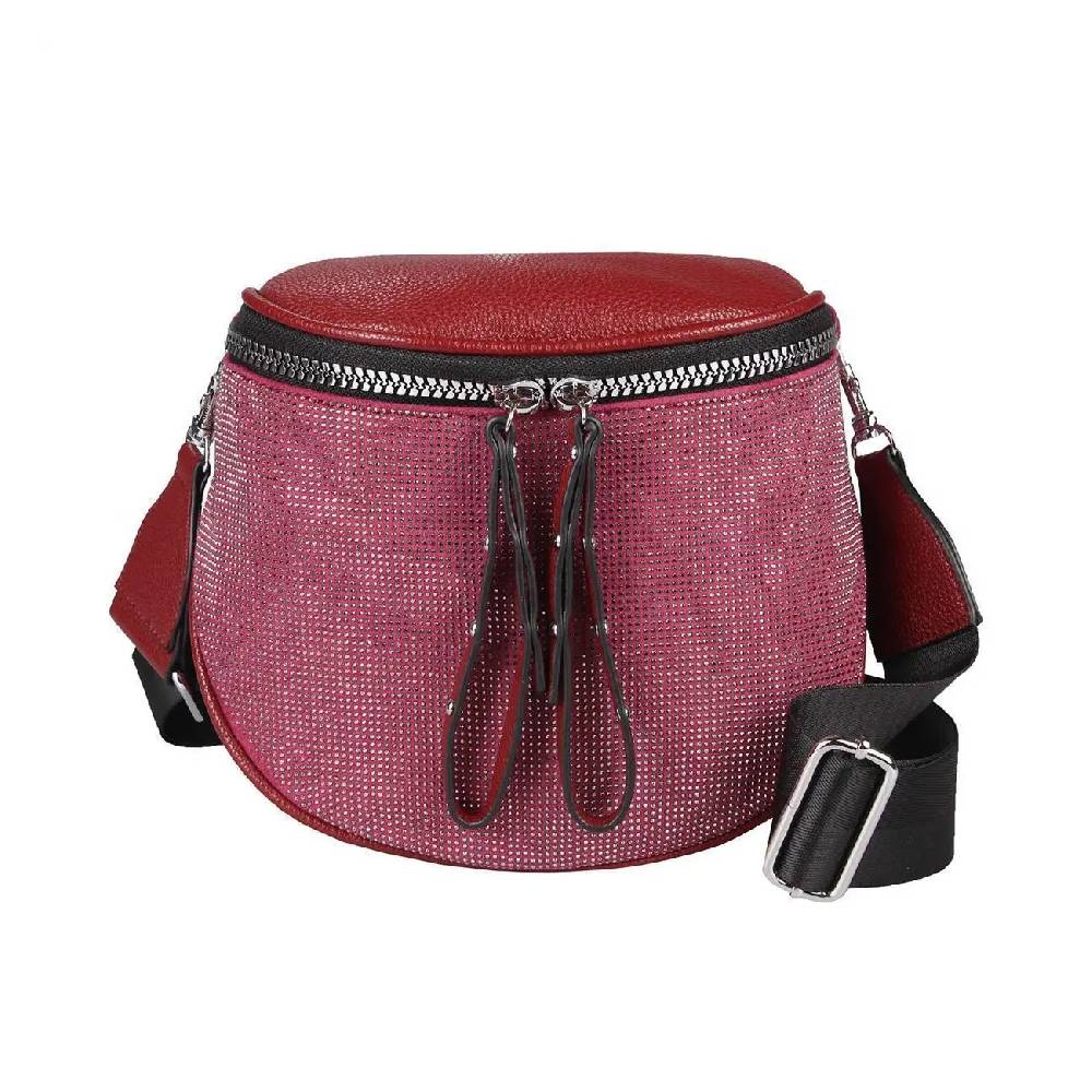 DAMEN TASCHEN SET 2in1 Schultertasche + Schmucktasche Strasssteine Umhängetasche Crossbody Crossover Leder Optik Handtasche Metallic Shopper