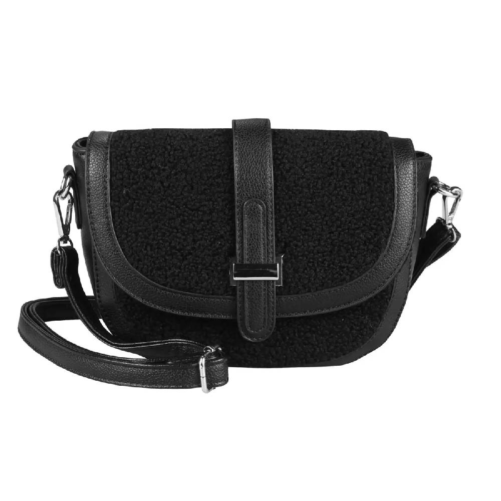 Damen Teddyfell Tasche Schultertasche Crossbody Kunstfell Umhängetasche CrossOver Überschlagtasche Bodybag Pelz Fell Plüsch