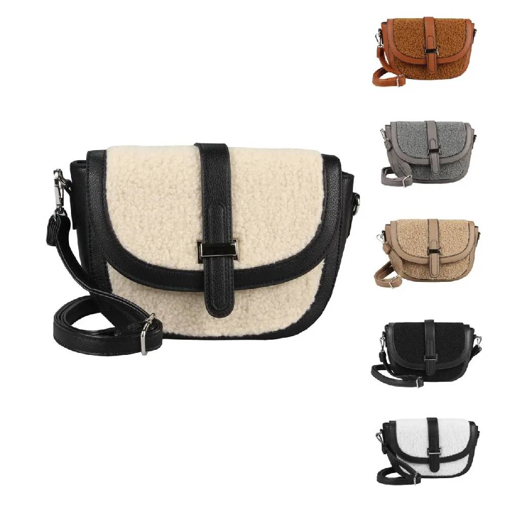 Damen Teddyfell Tasche Schultertasche Crossbody Kunstfell Umhängetasche CrossOver Überschlagtasche Bodybag Pelz Fell Plüsch