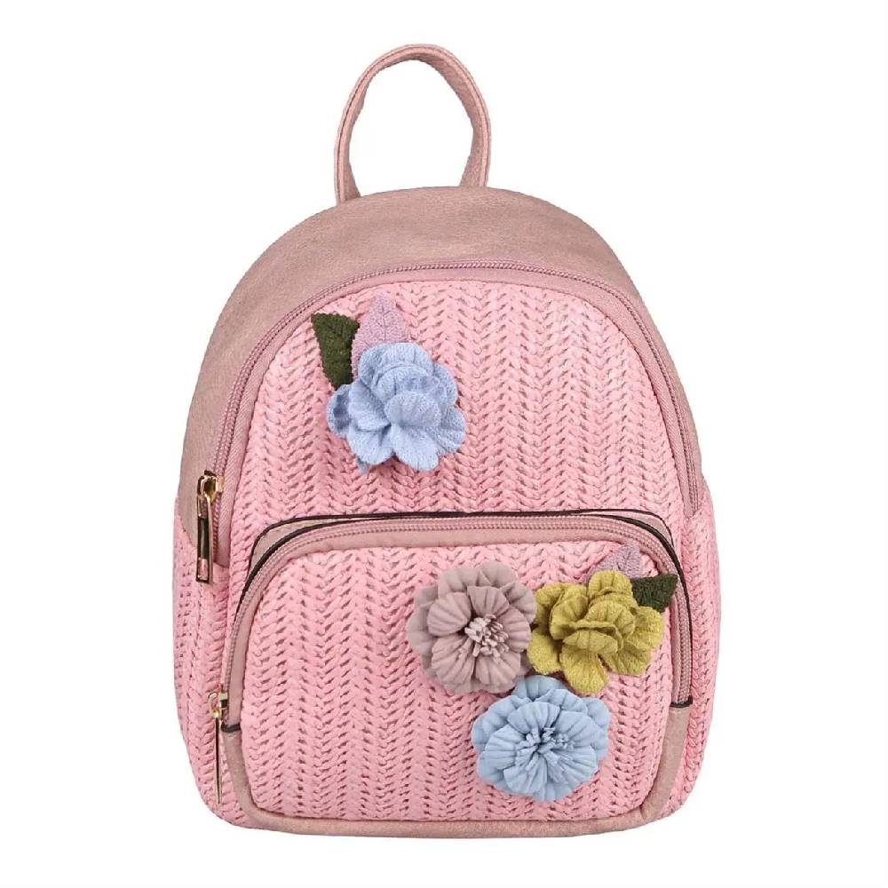 Ital-design DAMEN BLUMEN MINI-RUCKSACK Backpack Tasche Daypack Cityrucksack Leder Optik Schultertasche Flechtoptik Stadtrucksack