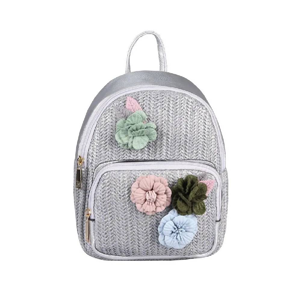 Ital-design DAMEN BLUMEN MINI-RUCKSACK Backpack Tasche Daypack Cityrucksack Leder Optik Schultertasche Flechtoptik Stadtrucksack