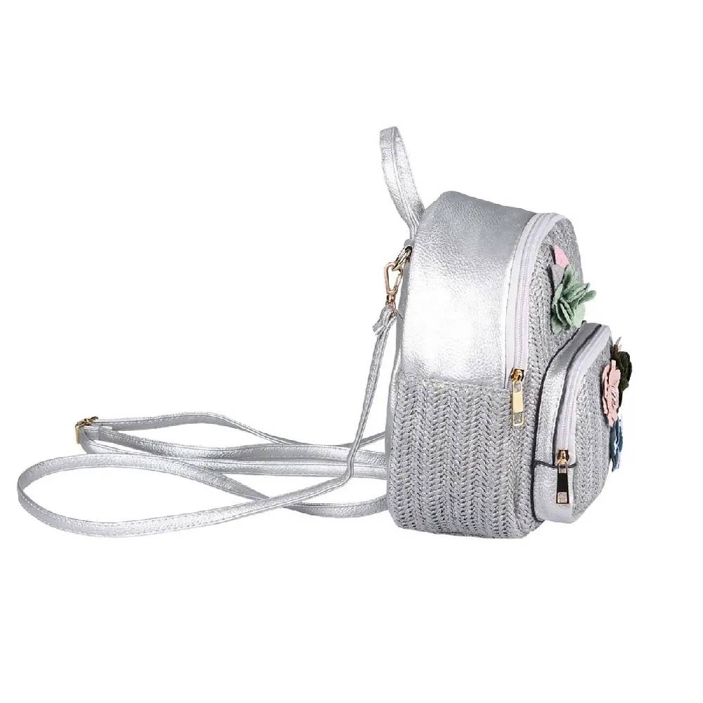 Ital-design DAMEN BLUMEN MINI-RUCKSACK Backpack Tasche Daypack Cityrucksack Leder Optik Schultertasche Flechtoptik Stadtrucksack