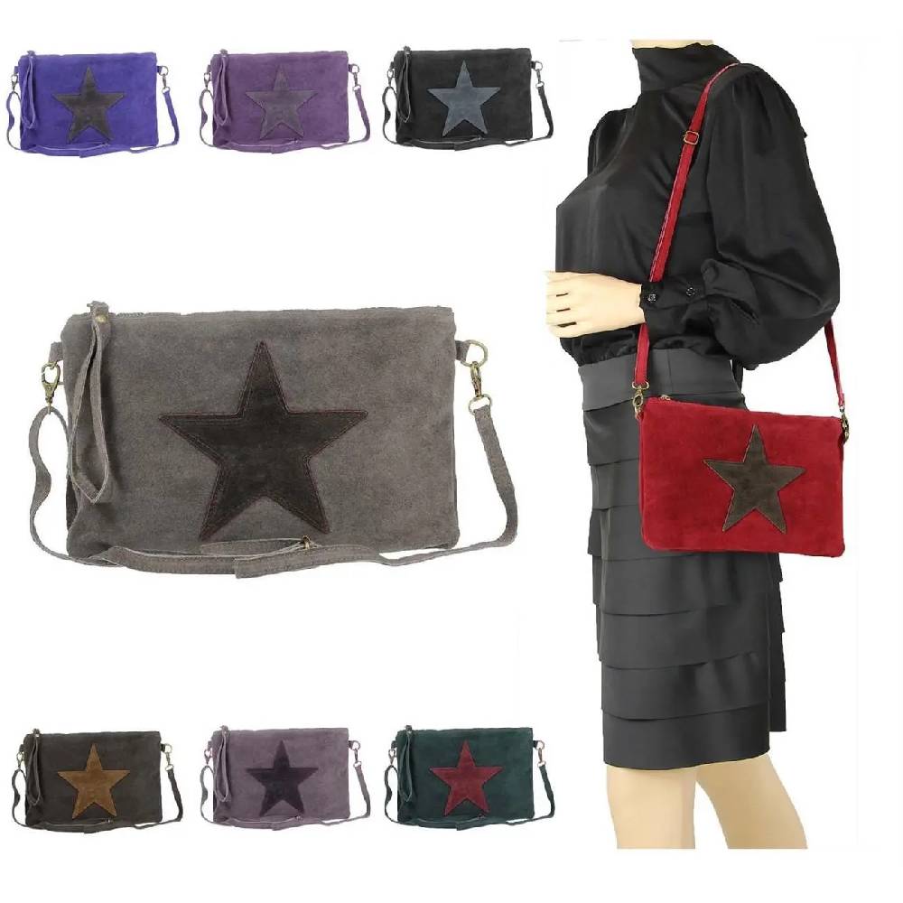 Ital. Stern Tasche Wildleder Ledertasche Schmucktasche Umhängetasche Clutch Borsetta Pochette Schultertasche CrossOver Abendtasche