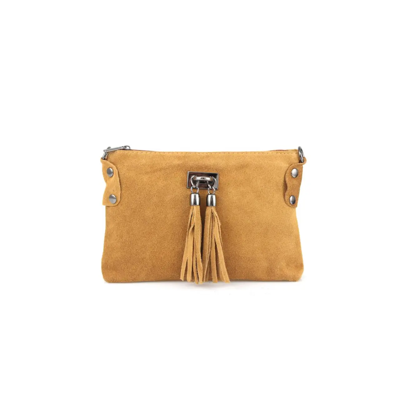Made In Italy DAMEN LEDER Clutch TASCHE Wildleder Handtasche Umhängetasche Ledertasche Schultertasche Beuteltasche Fransen Cross-Over