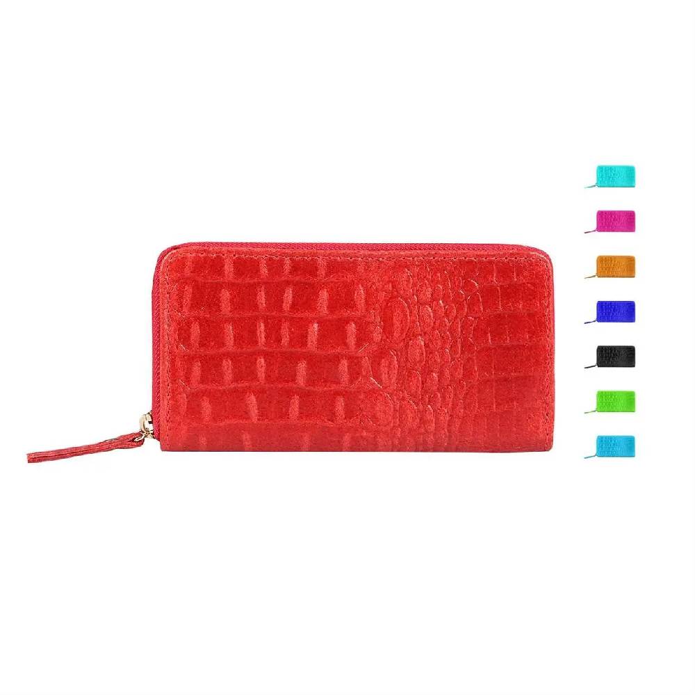 Made in Italy Damen Leder Geldbörse Kroko Wallet Portemonnaie Portafoglio Brieftasche Börse Geldbeutel Ledertasche Kreditkartenetui