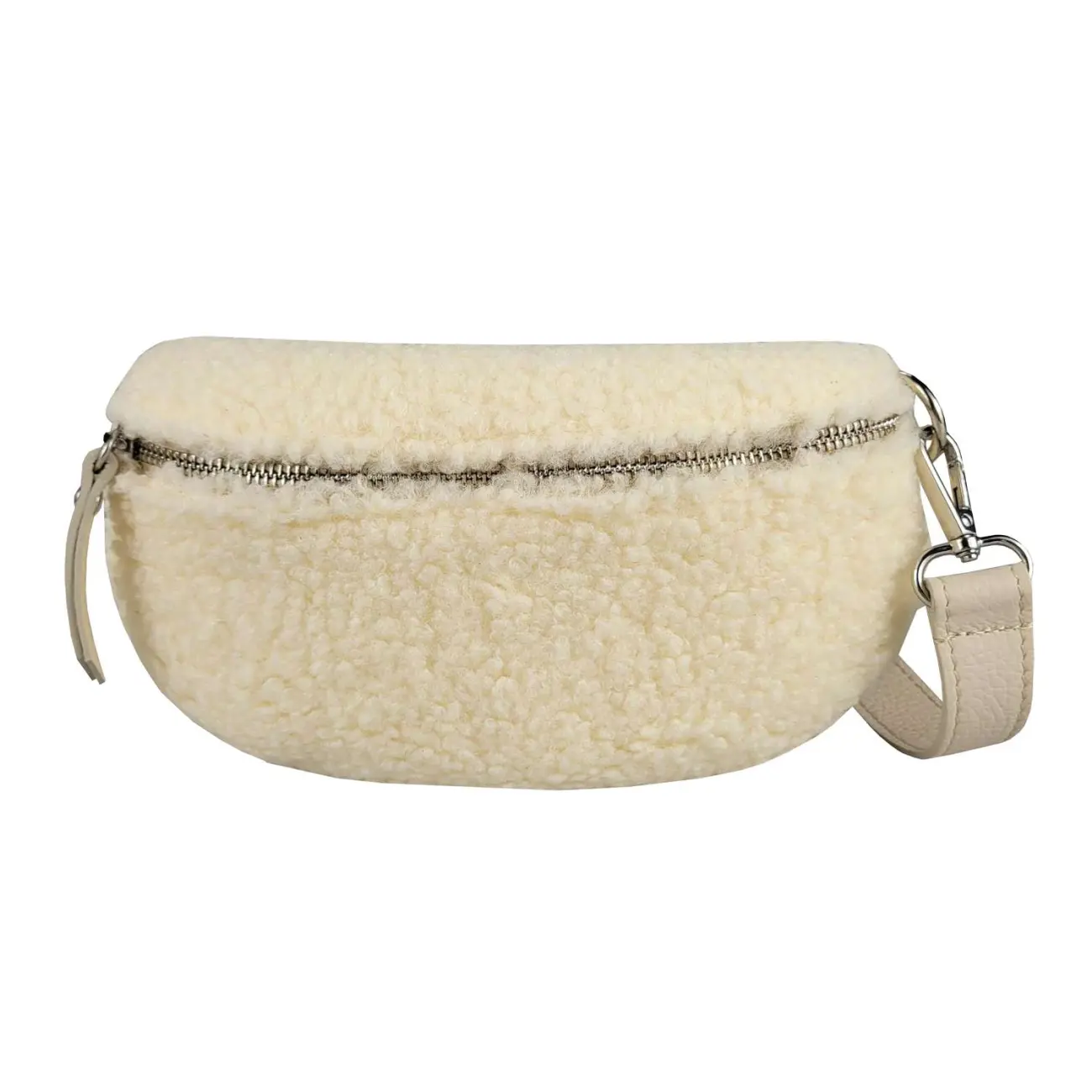 Made In Italy DAMEN LEDER Gürteltasche Crossbody Teddyfell Bauchtasche Hüfttasche Kunstfell Umhängetasche Brusttasche CrossOver Bodybag Schultertasche Teddy Pelz Fell Plüsch