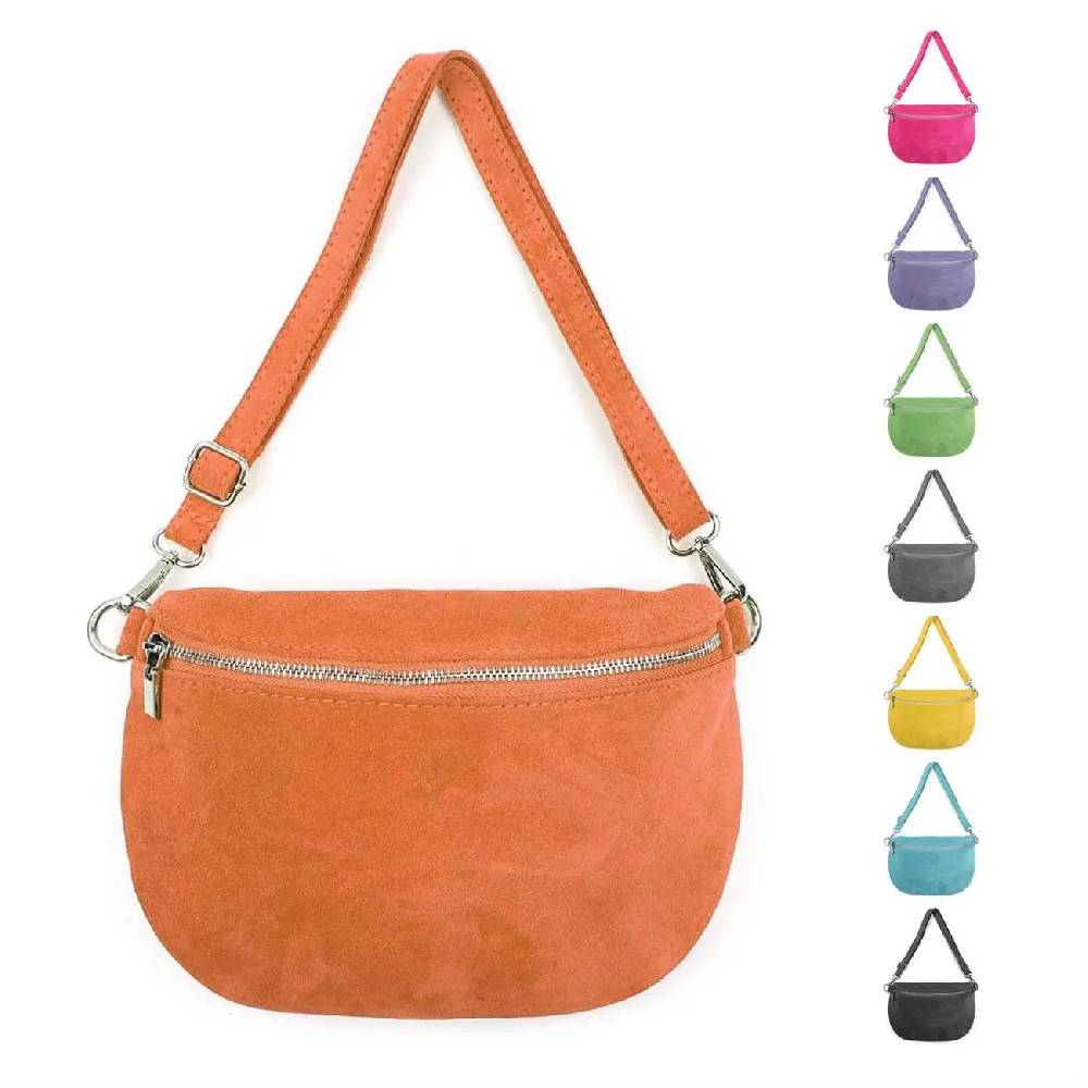 Made in Italy Damen Leder Tasche Brusttasche Gürteltasche Crossbody Hüfttasche Bauchtasche Umhängetasche Wildleder Crossover Schultertasche Handytasche Bodybag