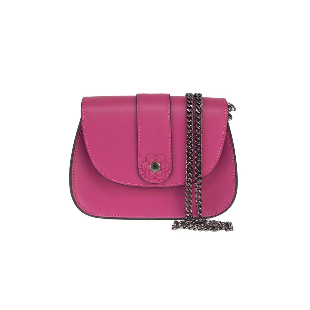 Made In Italy DAMEN LEDER TASCHE Clutch Mit BLUME Applikation & Kette Umhängetasche Ledertasche Schultertasche Cross-Over Schmucktasche Nieten Messenger Bag