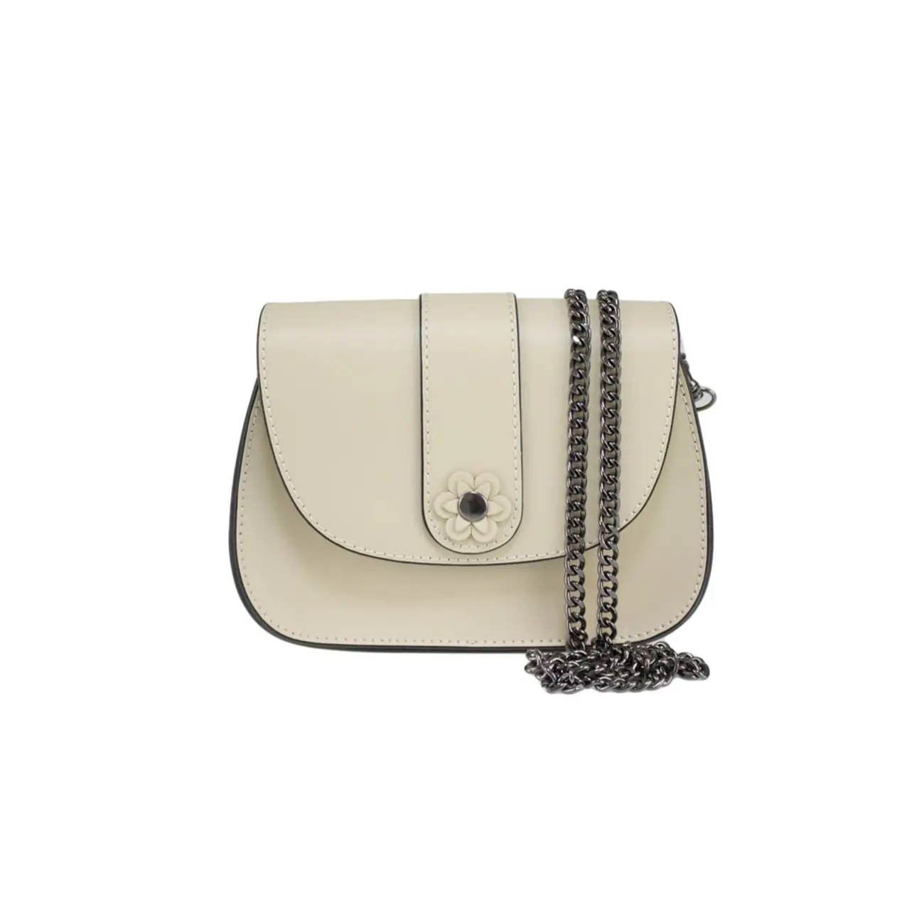 Made In Italy DAMEN LEDER TASCHE Clutch Mit BLUME Applikation & Kette Umhängetasche Ledertasche Schultertasche Cross-Over Schmucktasche Nieten Messenger Bag