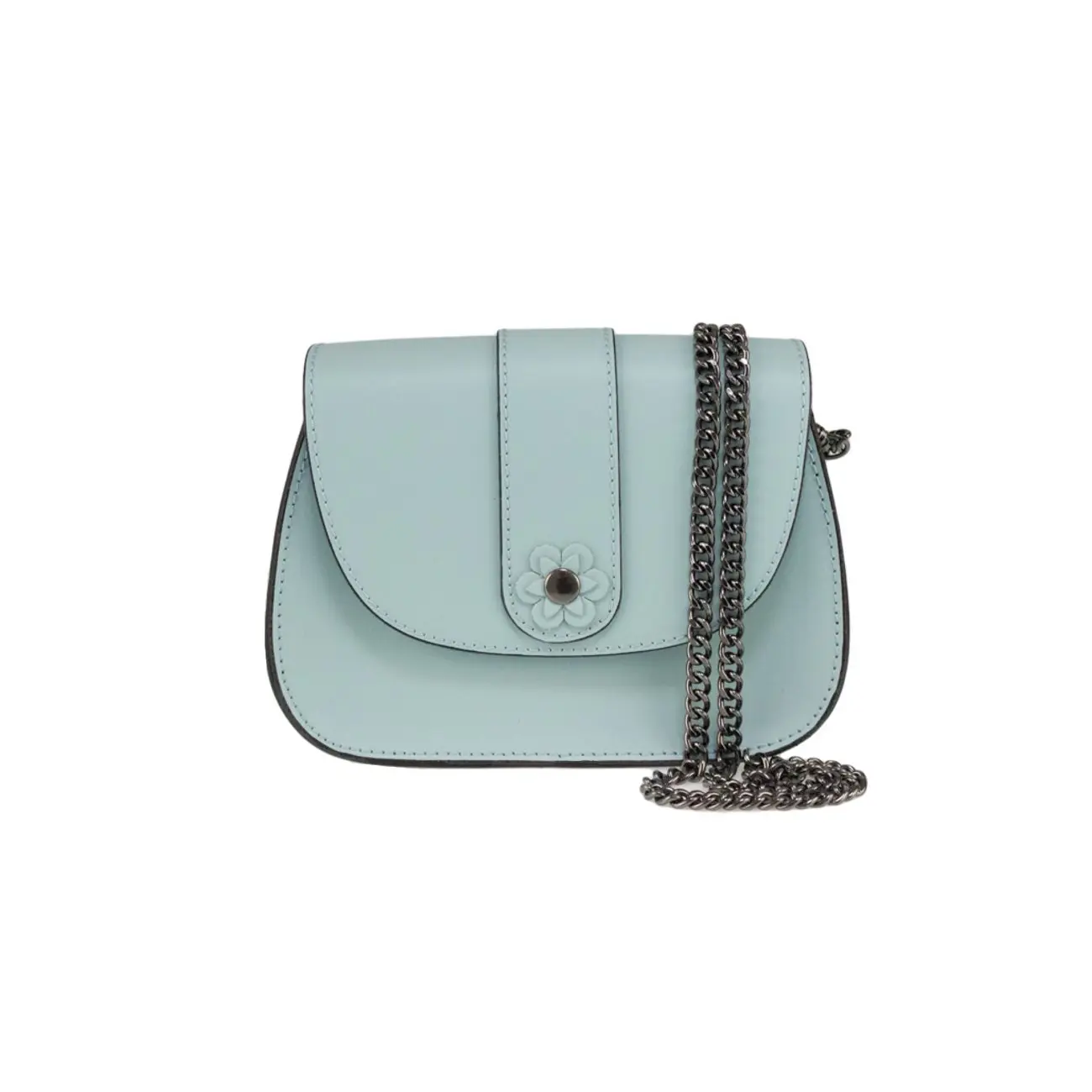 Made In Italy DAMEN LEDER TASCHE Clutch Mit BLUME Applikation & Kette Umhängetasche Ledertasche Schultertasche Cross-Over Schmucktasche Nieten Messenger Bag
