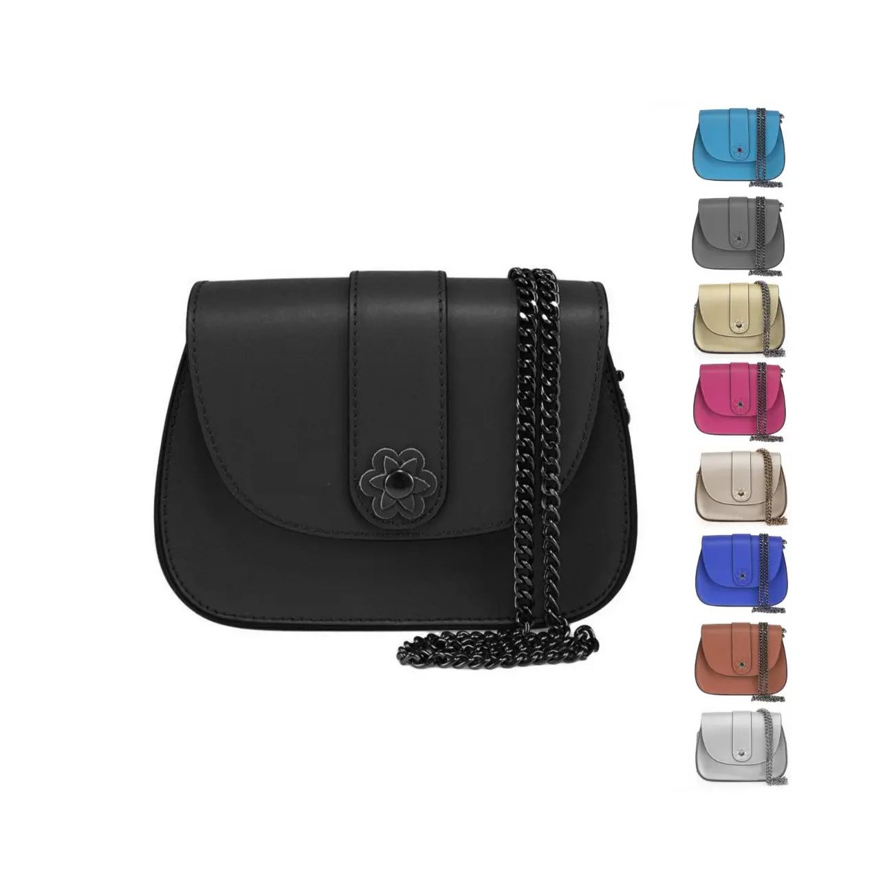 Made in Italy DAMEN LEDER TASCHE Clutch mit BLUME Applikation & Kette Umhängetasche Ledertasche Schultertasche Cross-Over Schmucktasche Nieten Messenger Bag Made in Italy DAMEN LEDER TASCHE Clutch mit BLUME Applikation & Kette Umhängetasche Ledertasche Schultertasche Cross-Over Schmucktasche Nieten Messenger Bag