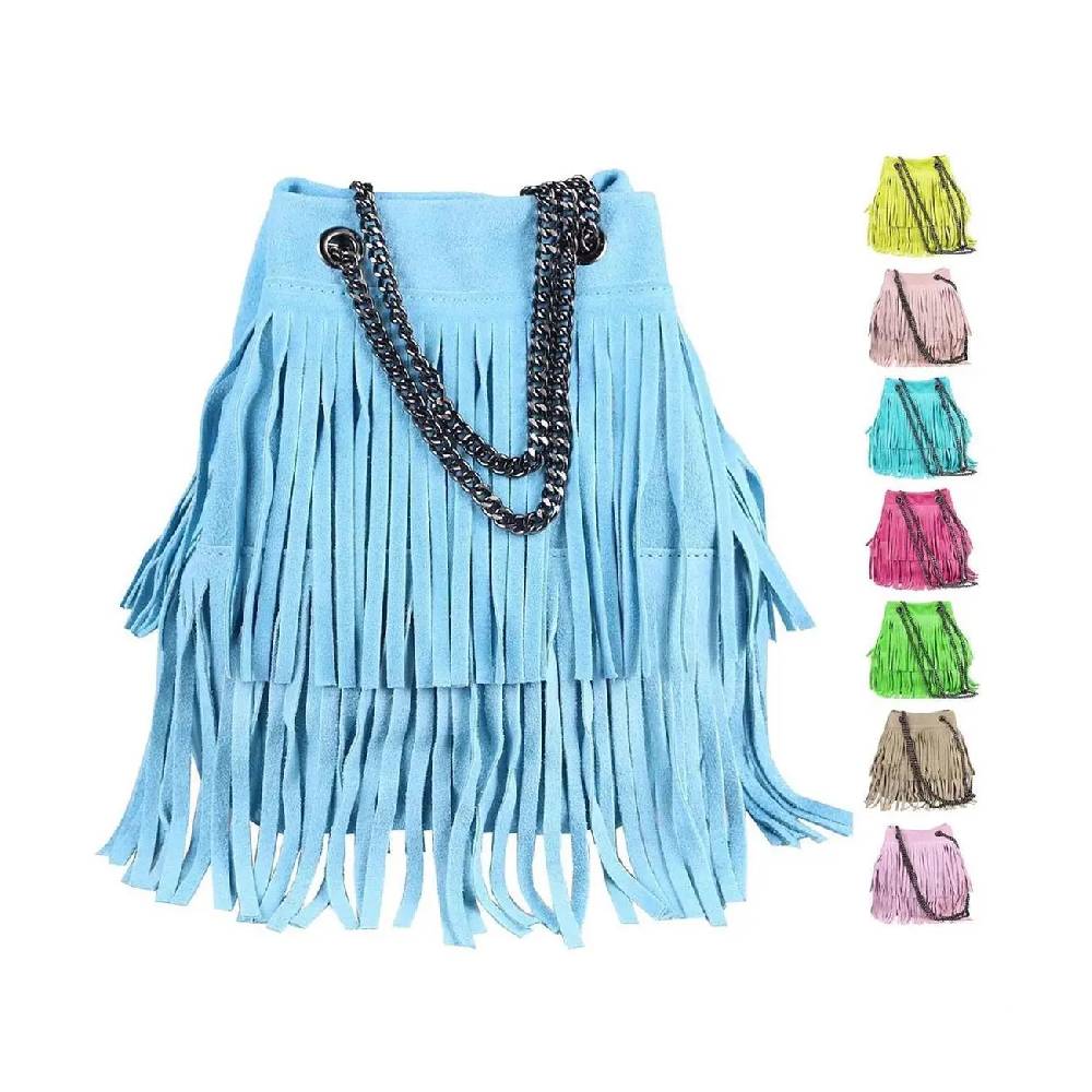 Made in Italy Damen Leder Tasche Fransen Shopper Kettentasche Beutel Wildleder Handtasche Umhängetasche Bucket Bag Schultertasche Ledertasche TR977 Made in Italy Damen Leder Tasche Fransen Shopper Kettentasche Beutel Wildleder Handtasche Umhängetasche Bucket Bag Schultertasche Ledertasche TR977