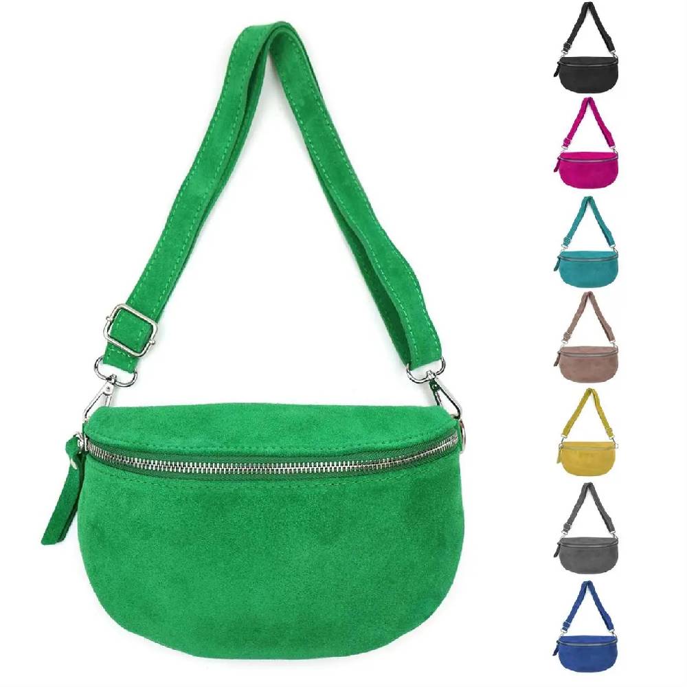 Made in Italy DAMEN LEDER TASCHE Gürteltasche Crossbody Hüfttasche Bauchtasche Umhängetasche Wildleder Brusttasche CrossOver Bodybag Schultertasche Handytasche Geldtasche Schminktasche Kosmetiktasche