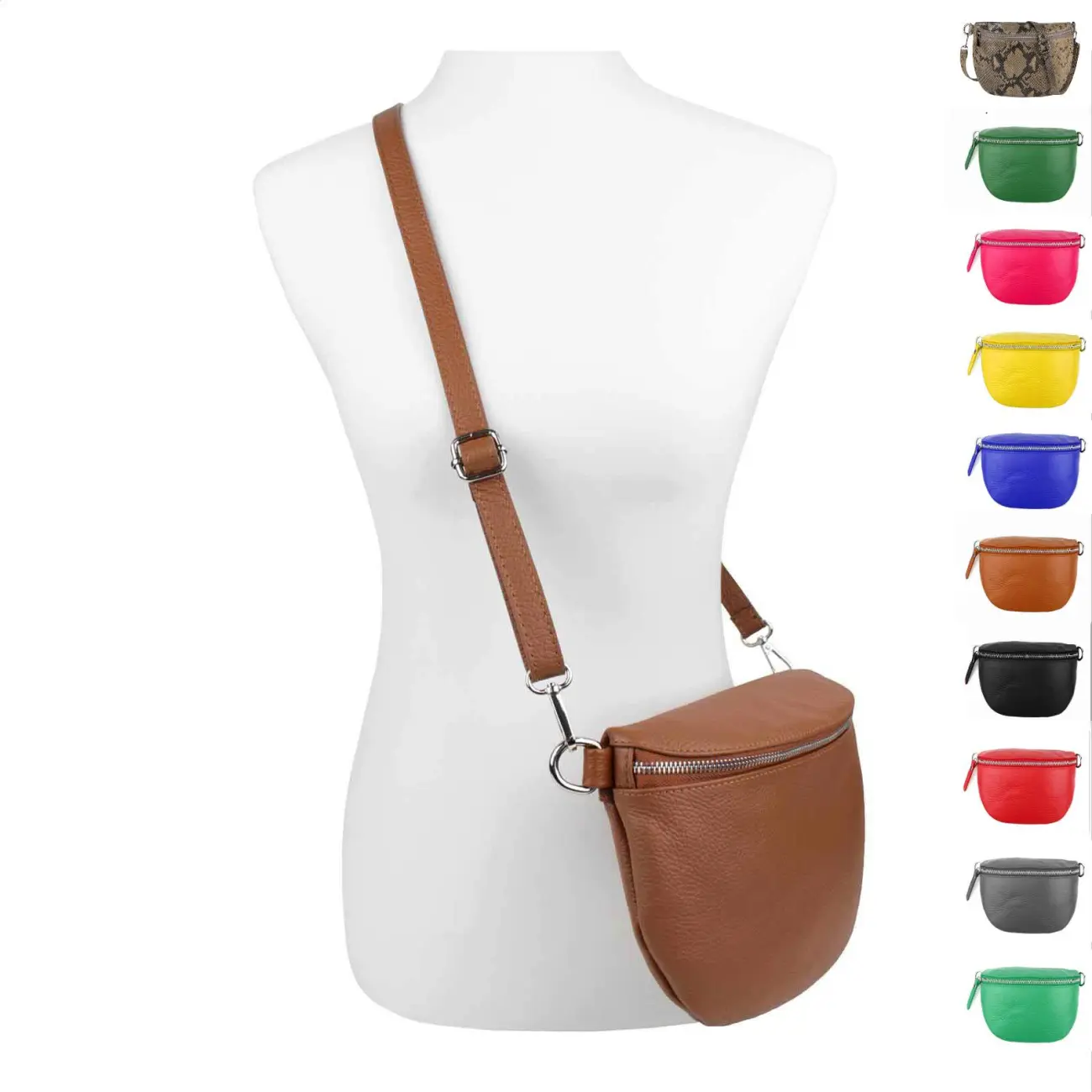 Made in Italy Damen Leder Tasche Gürteltasche Crossbody Hüfttasche Bauchtasche Umhängetasche Cross-Over Bodybag Schultertasche Handytasche Schminktasche Kosmetiktasche OBC 1054