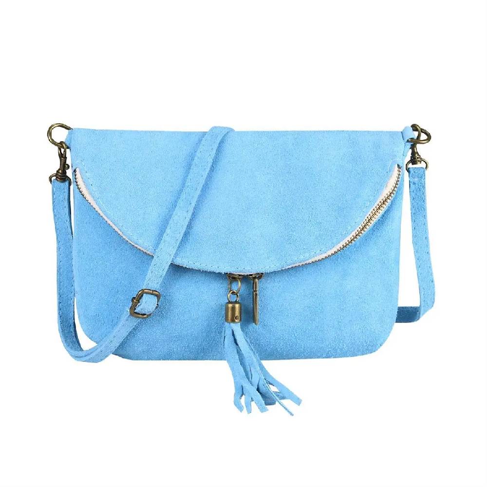 Made In Italy DAMEN LEDER TASCHE Henkeltasche Wildleder Handtasche Umhängetasche Ledertasche Schultertasche Beuteltasche Fransen Cross-Over Clutchtasche