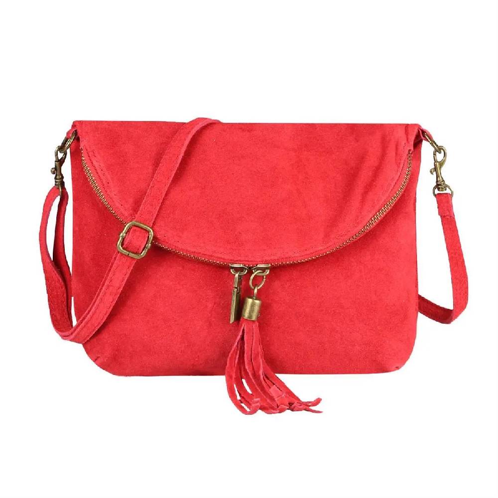 Made In Italy DAMEN LEDER TASCHE Henkeltasche Wildleder Handtasche Umhängetasche Ledertasche Schultertasche Beuteltasche Fransen Cross-Over Clutchtasche