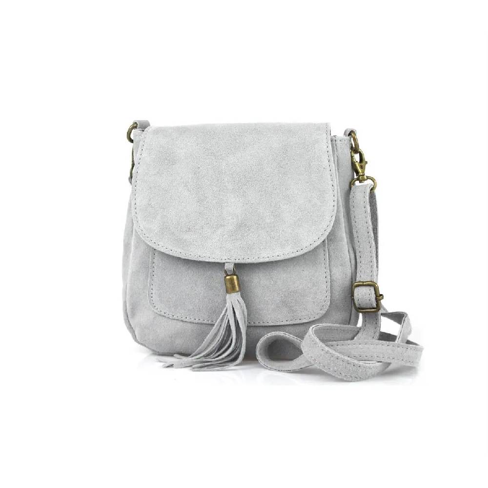 Made In Italy DAMEN LEDER TASCHE Messenger Bag Henkeltasche Wildleder Handtasche Umhängetasche Ledertasche Schultertasche Beuteltasche Fransen Cross-Over