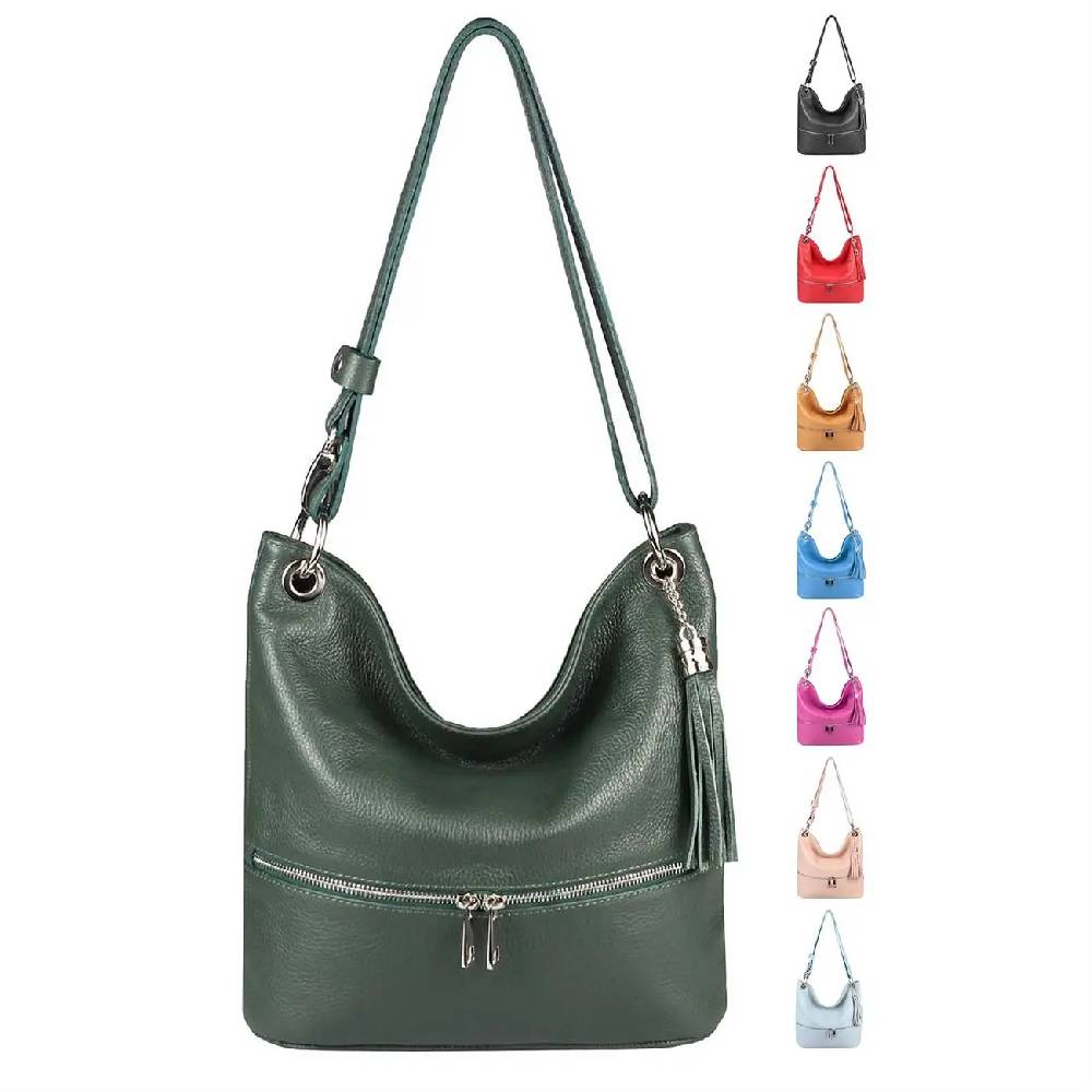 Made in Italy DAMEN LEDER TASCHE Shopper Schultertasche City Bag CrossOver Umhängetasche Henkeltasche Ledertasche Damentasche Fransen