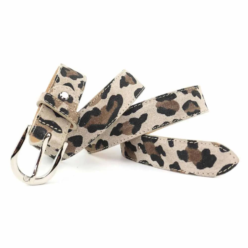 Made In Italy Damen Ledergürtel Leo-Muster Wildleder Hüftgürtel Taillengürtel Rindleder Gürtel Vintage 3cm Breit