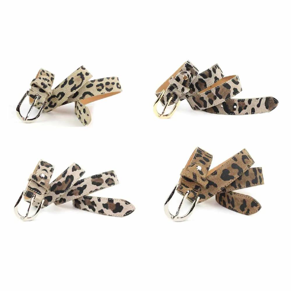 Made in Italy Damen Ledergürtel Leo-Muster Wildleder Hüftgürtel Taillengürtel Rindleder Gürtel Vintage 3cm breit