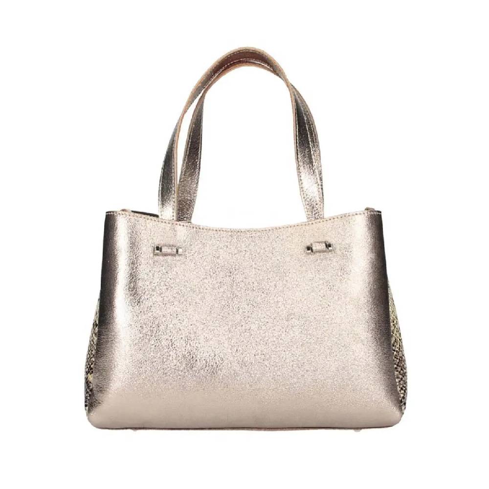 Made In Italy DAMEN LEDERTASCHE Shopper Schultertasche Handtasche Umhängetasche Metallic Python Muster