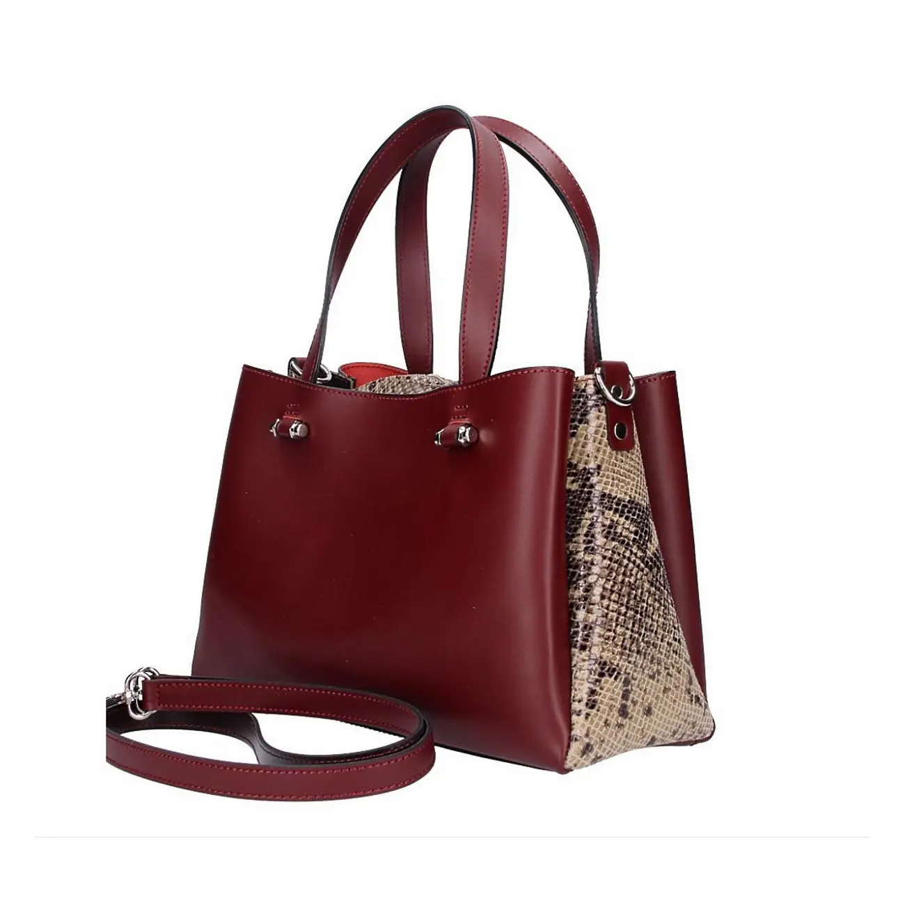 Made In Italy DAMEN LEDERTASCHE Shopper Schultertasche Handtasche Umhängetasche Metallic Python Muster