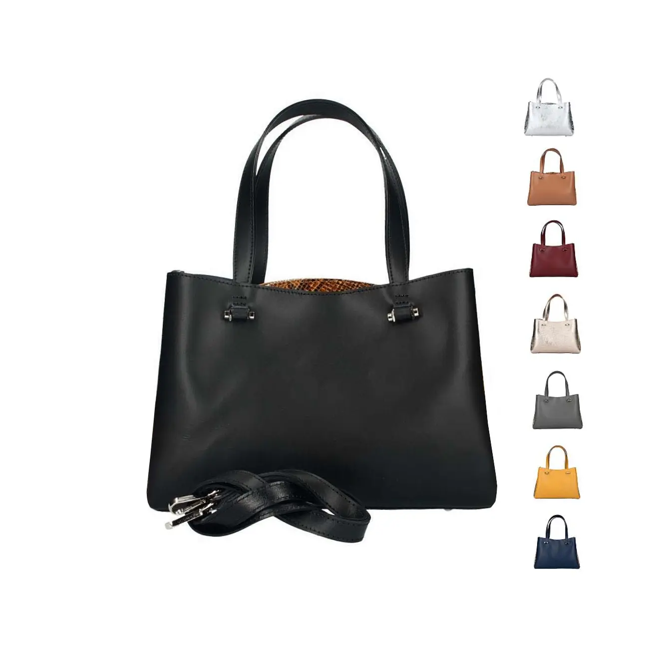 Made in Italy DAMEN LEDERTASCHE Shopper Schultertasche Handtasche Umhängetasche Metallic Python Muster