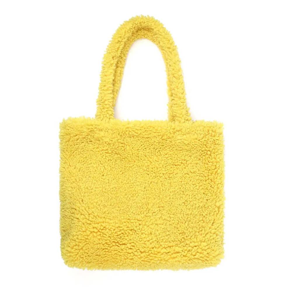 Made In Italy Damen Teddyfell Tasche Shopper Tote Bag Handtasche Plüsch Schultertasche Teddytasche Pelz Damentasche Felltasche Wintertasche