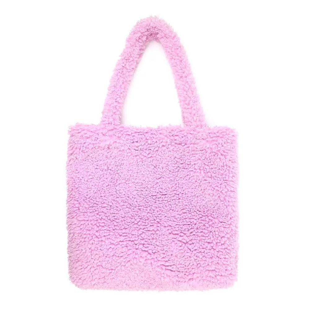 Made In Italy Damen Teddyfell Tasche Shopper Tote Bag Handtasche Plüsch Schultertasche Teddytasche Pelz Damentasche Felltasche Wintertasche