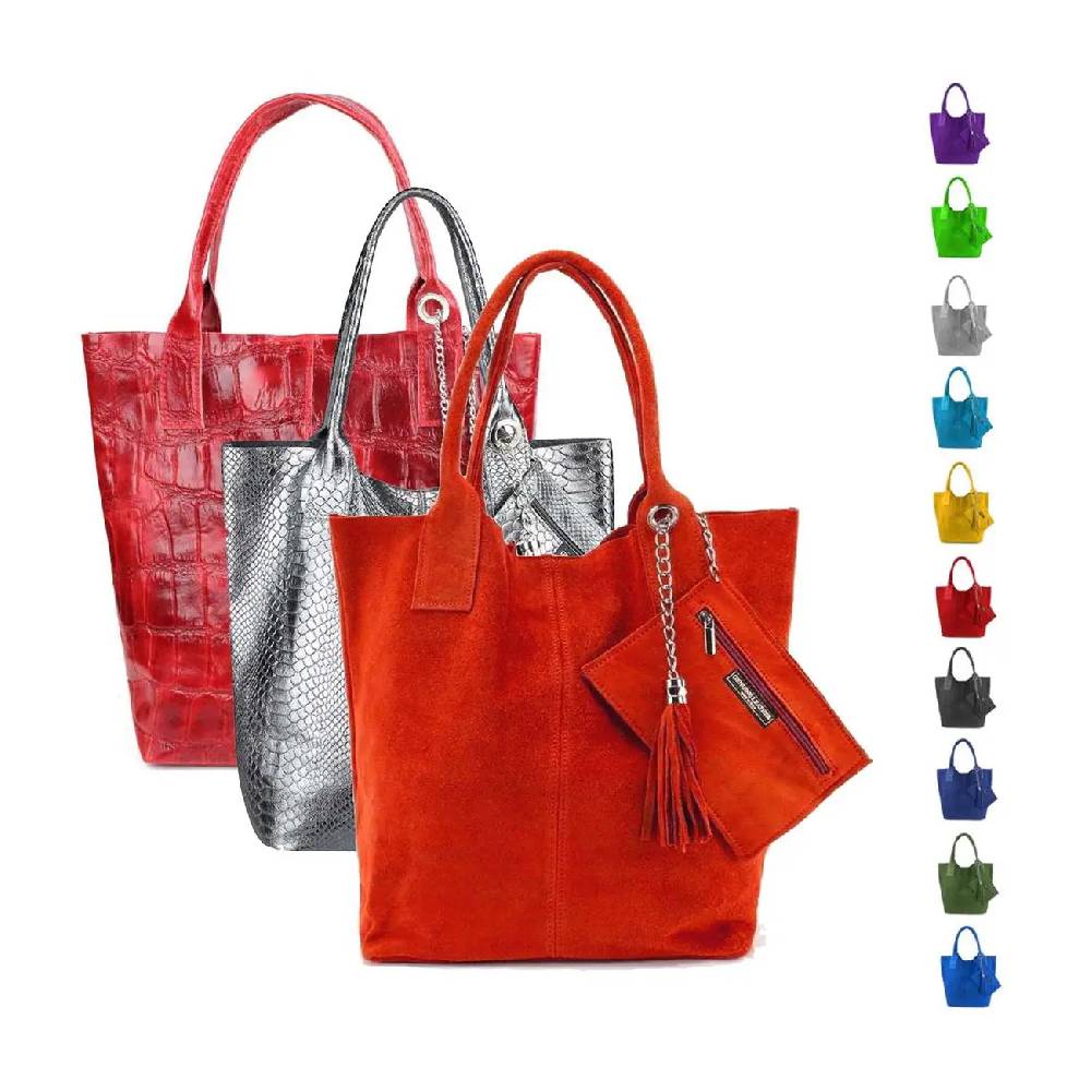 MADE IN ITALY DAMEN XXL LEDER TASCHE Wildleder Shopper Schultertasche + Schmucktasche