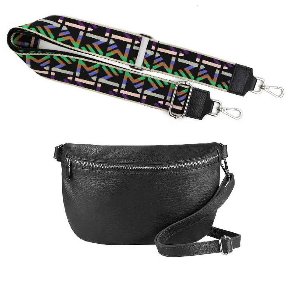 Made In Italy OBC DAMEN SET Gürteltasche + Schultergurt LEDER Crossbody Hüfttasche Bauchtasche Umhängetasche Brusttasche CrossOver Bodybag Schultertasche Handytasche Geldtasche Tasche Kosmetiktasche