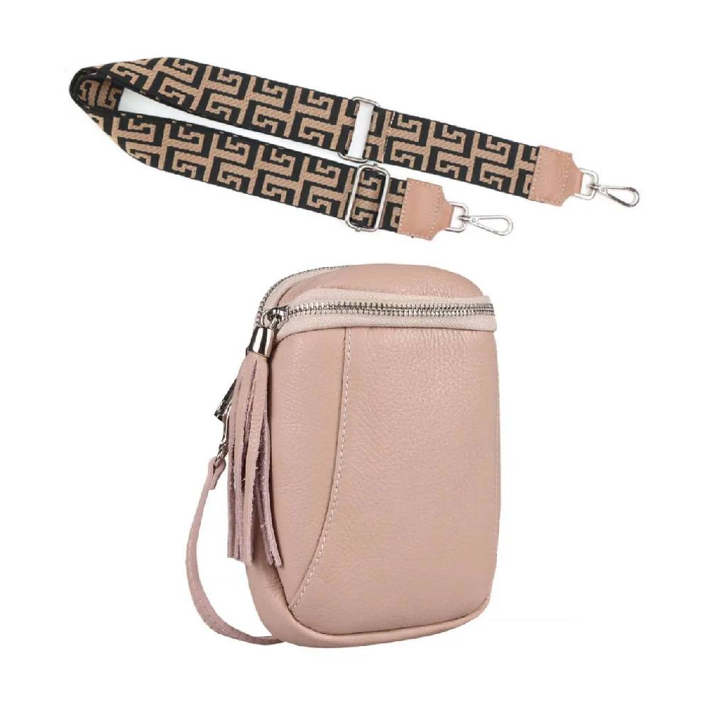 Made In Italy OBC DAMEN SET Schultertasche + Schultergurt LEDER Crossbody Umhängetasche Brusttasche CrossOver Bodybag Schultertasche Handytasche Geldtasche Tasche Kosmetiktasche