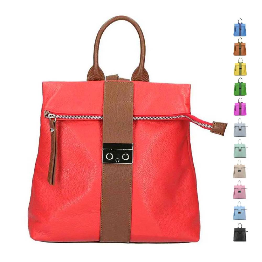 Made in Italy XL Damen Leder Roll Top Rucksack Cityrucksack Shopper Handtasche Schultertasche Ledertasche Freizeitrucksack Tasche