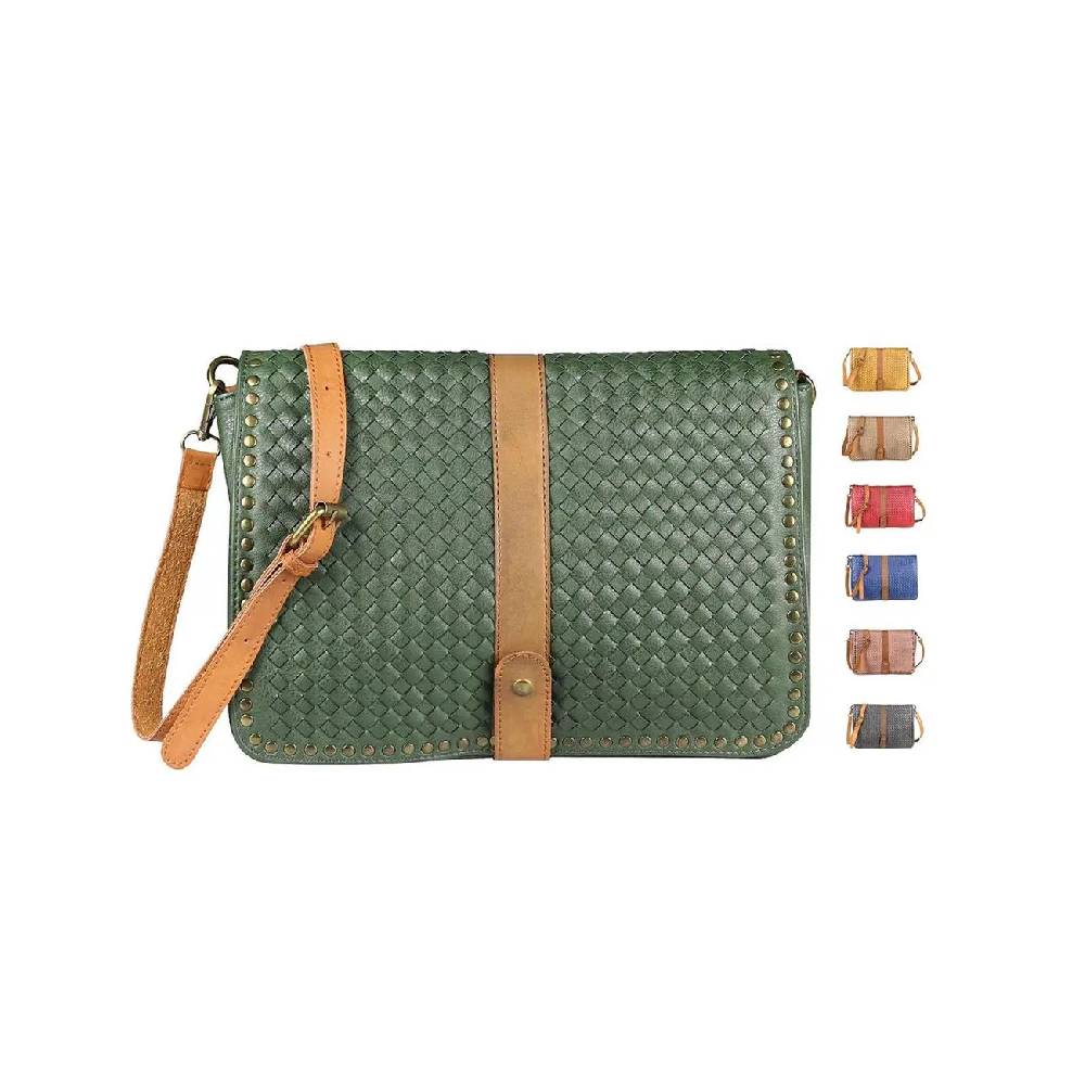 OBC DAMEN Flecht Nieten TASCHE Cross-Over Schultertasche Handtasche Umhängetasche Messenger Bag Leder Optik