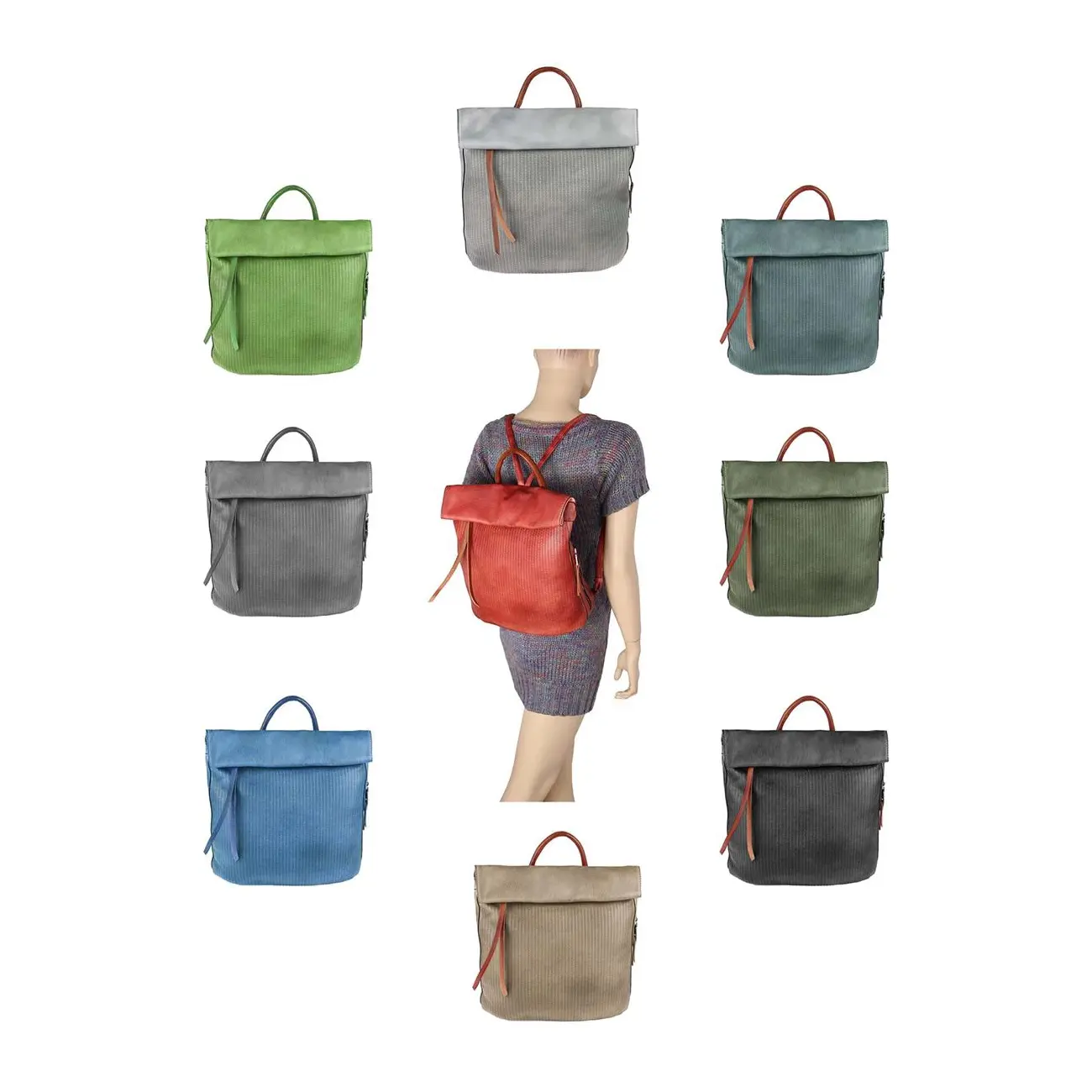 OBC DAMEN LEDER RUCKSACK TASCHE Cityrucksack USED LOOK Schultertasche Handtasche Shopper Blogger Backpack Daypack