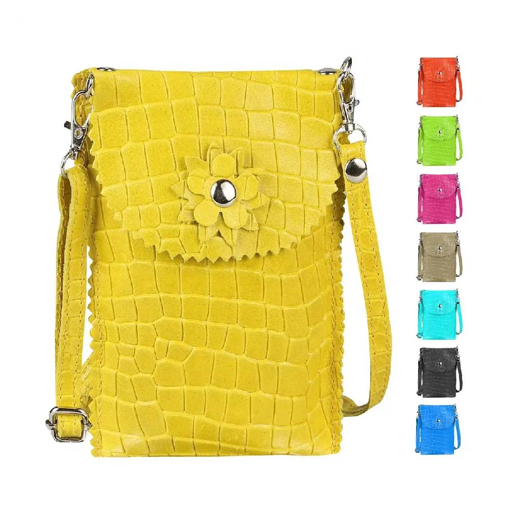 OBC Damen Leder Smartphone Tasche Umhängetasche Schultertasche Handytasche Minibag Kroko Optik Geldtasche Ledertasche Crossbody Abendtasche