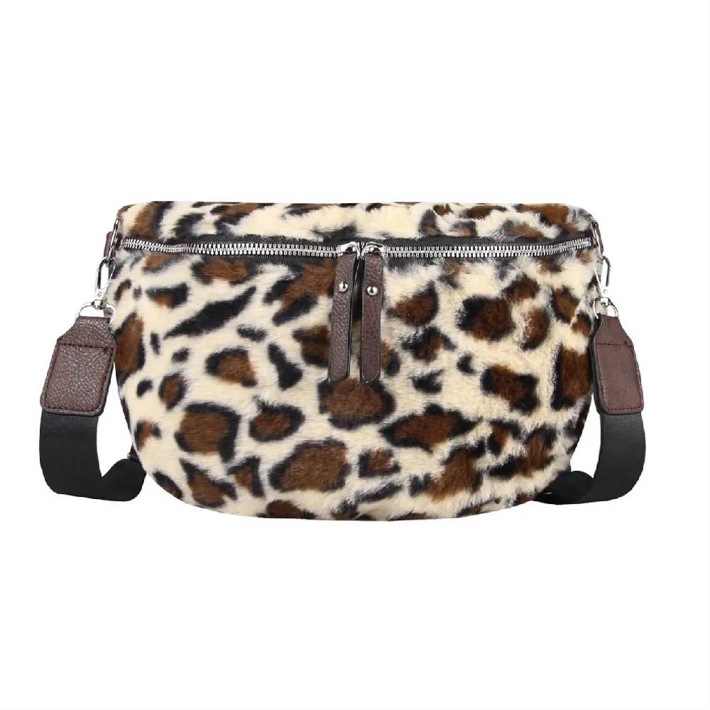 OBC DAMEN LEOPARDEN PRINT Tasche Teddyfell Plüsch Bauchtasche Hüfttasche Schultertasche Fell Bodybag Umhängetasche Crossbody Teddyplüsch Handytasche Crossbag Gürteltasche Wintertasche