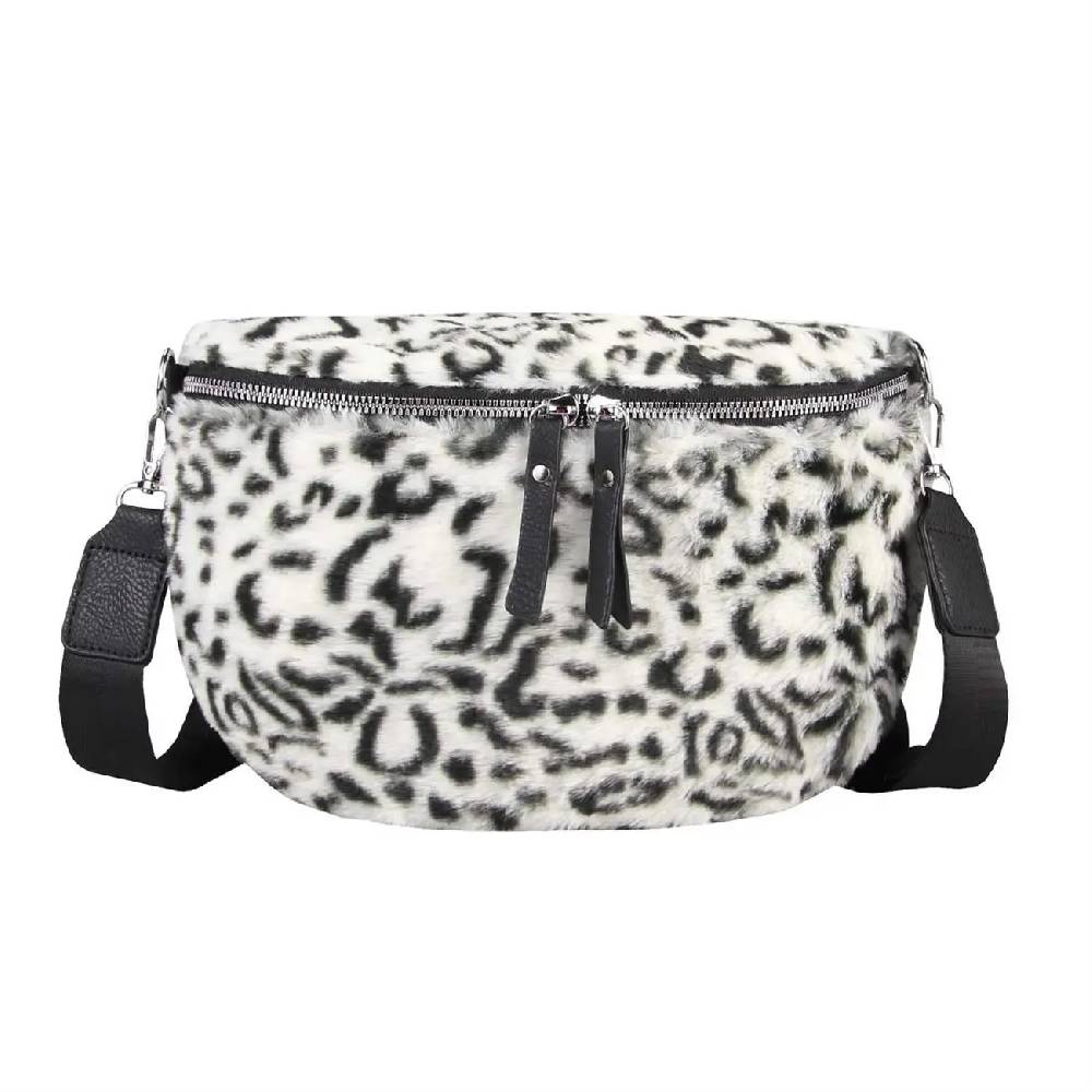OBC DAMEN LEOPARDEN PRINT Tasche Teddyfell Plüsch Bauchtasche Hüfttasche Schultertasche Fell Bodybag Umhängetasche Crossbody Teddyplüsch Handytasche Crossbag Gürteltasche Wintertasche