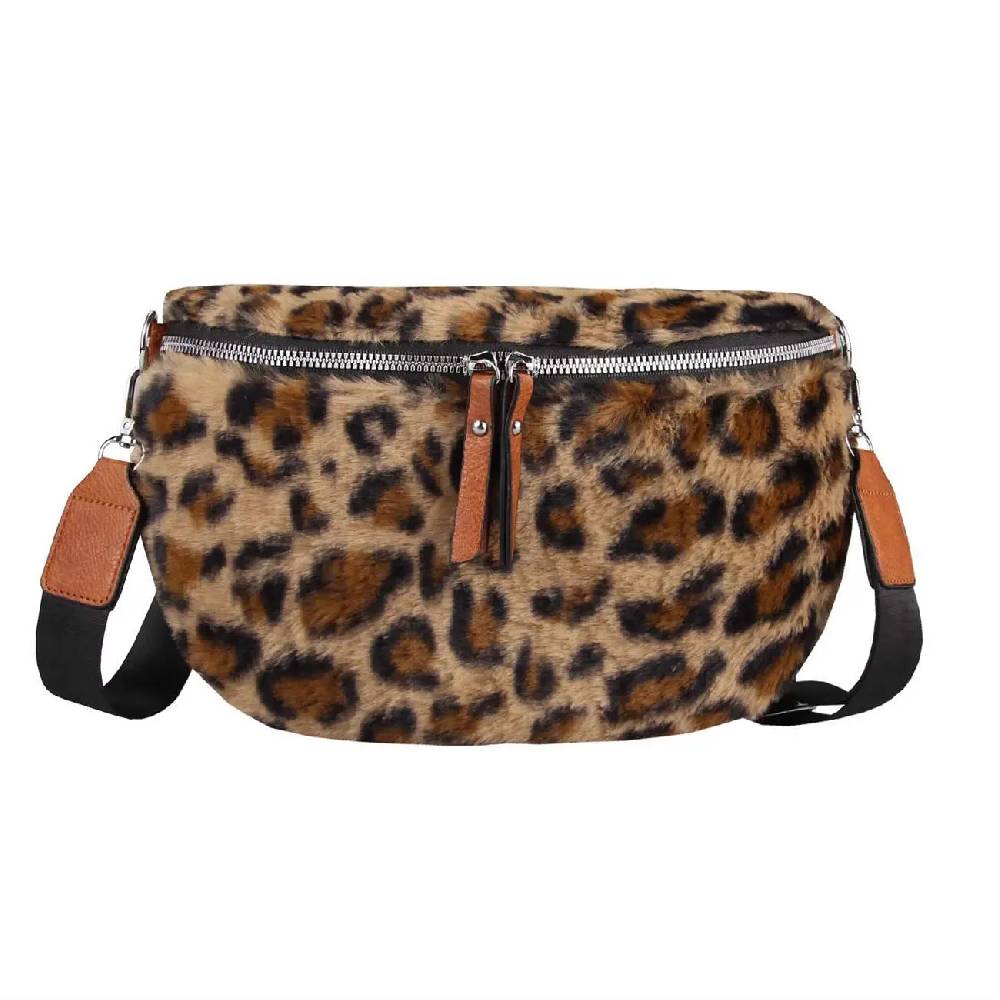 OBC DAMEN LEOPARDEN PRINT Tasche Teddyfell Plüsch Bauchtasche Hüfttasche Schultertasche Fell Bodybag Umhängetasche Crossbody Teddyplüsch Handytasche Crossbag Gürteltasche Wintertasche