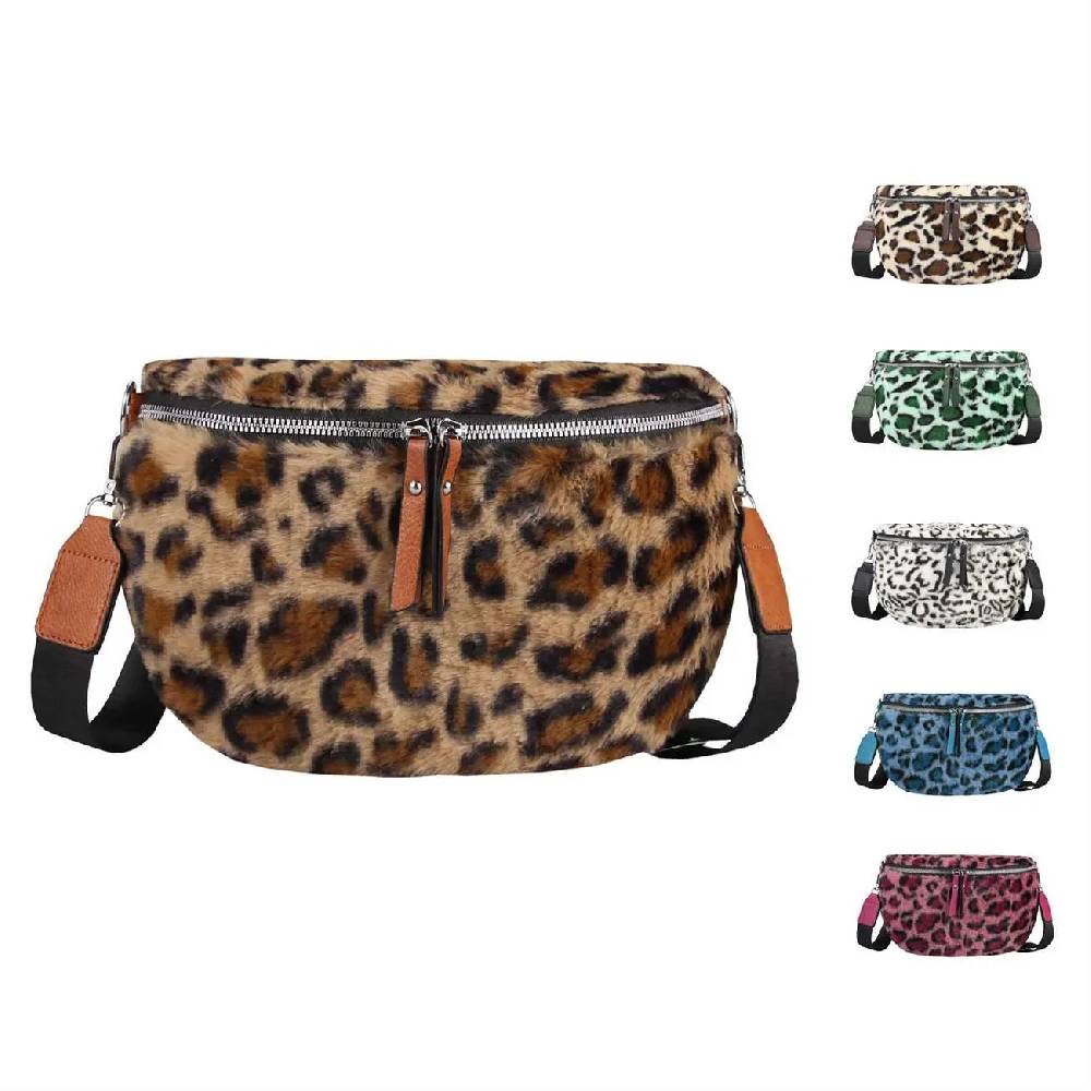 OBC DAMEN LEOPARDEN PRINT Tasche Teddyfell Plüsch Bauchtasche Hüfttasche Schultertasche Fell Bodybag Umhängetasche Crossbody Teddyplüsch Handytasche Crossbag Gürteltasche Wintertasche