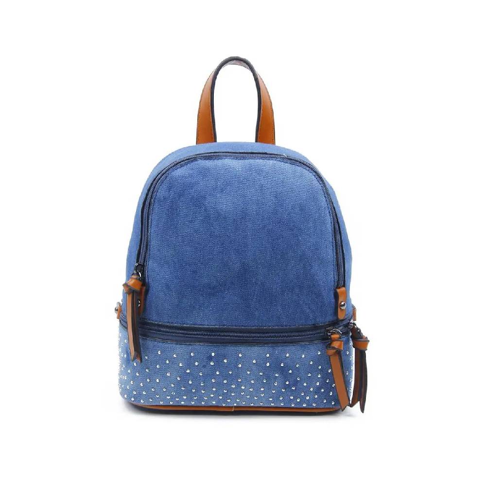 OBC DAMEN MÄDCHEN JEANS RUCKSACK BACKPACK Strasssteine Glitzer Denim Baumwolle Cityrucksack Stadtrucksack Schultertasche Handtasche