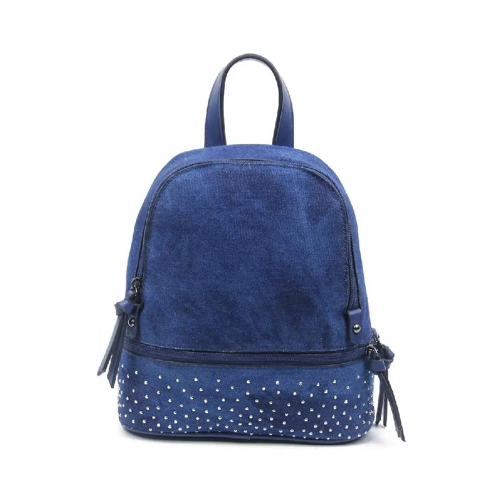 OBC DAMEN MÄDCHEN JEANS RUCKSACK BACKPACK Strasssteine Glitzer Denim Baumwolle Cityrucksack Stadtrucksack Schultertasche Handtasche