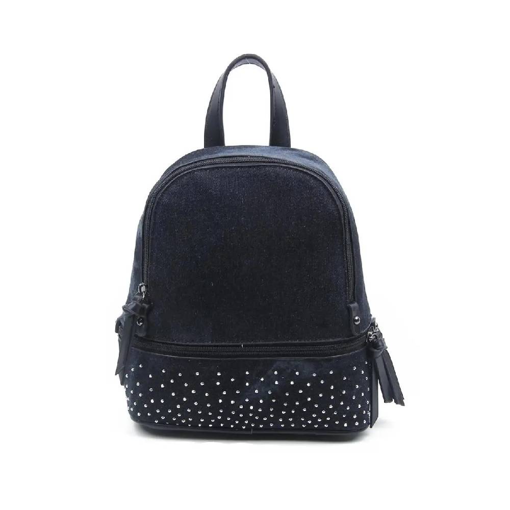 OBC DAMEN MÄDCHEN JEANS RUCKSACK BACKPACK Strasssteine Glitzer Denim Baumwolle Cityrucksack Stadtrucksack Schultertasche Handtasche